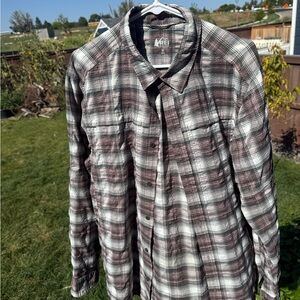REI Brown and White Plaid Shirt